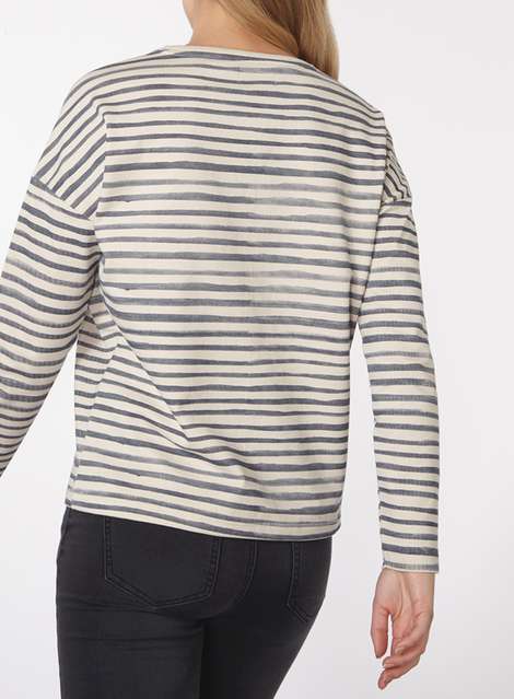 **Only Blue And White Stripe Heart Pocket Sweatshirt